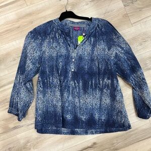 Raquel Allegra Blue and Gray Patterned Top